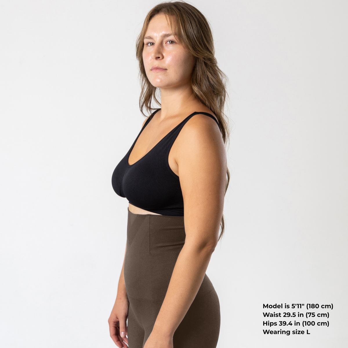KORFORM Coffee Brown high-waisted compression shorts - side view